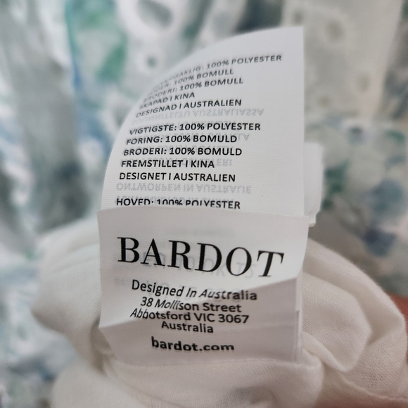 Bardot | Lila Flounce Eyelet Long Sleeve Mini Dress in Water Floral - Sz L/US 8 - Picture 12 of 13